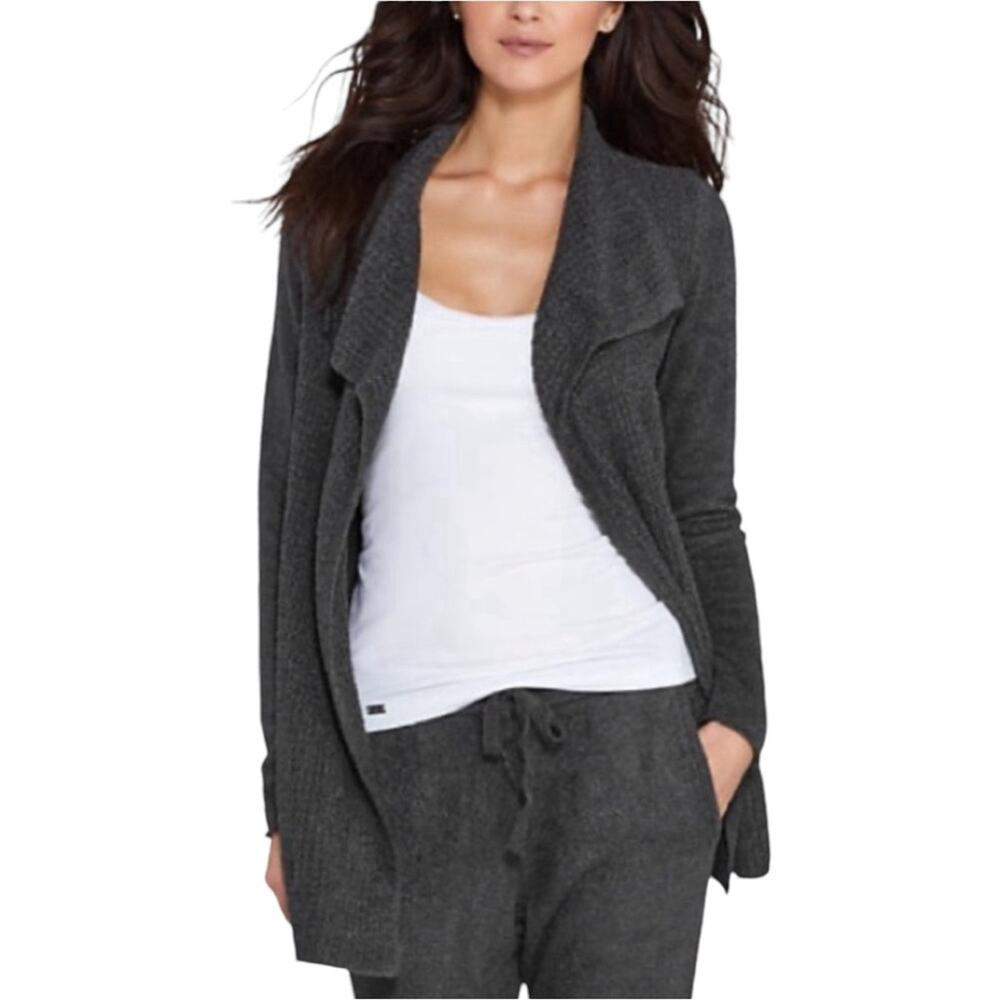 Barefoot Dreams CozyChic Lite Gray Open Front Draped Soft Cardigan - Small